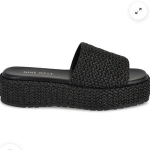 Nine West Black Platform Woven Slides